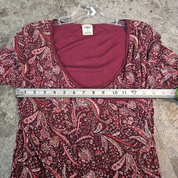Old Navy Y2K Paisley Scoop Neck Stretch Long Sleeve Top Burgundy Size M - Picture 5 of 7